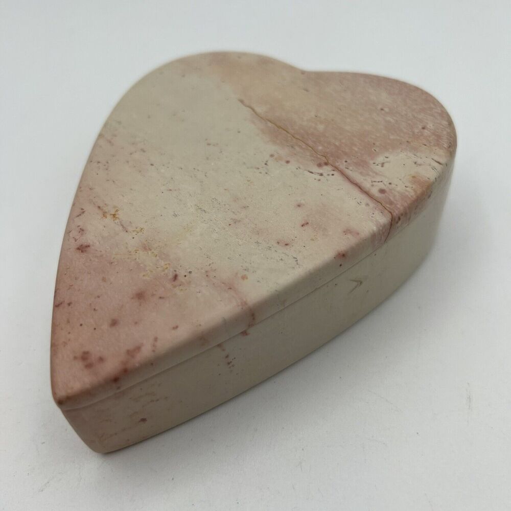 Heart Raspberry Alabaster Pink Trinket Jewelry Box Hand Carved Lid 5" Valentine